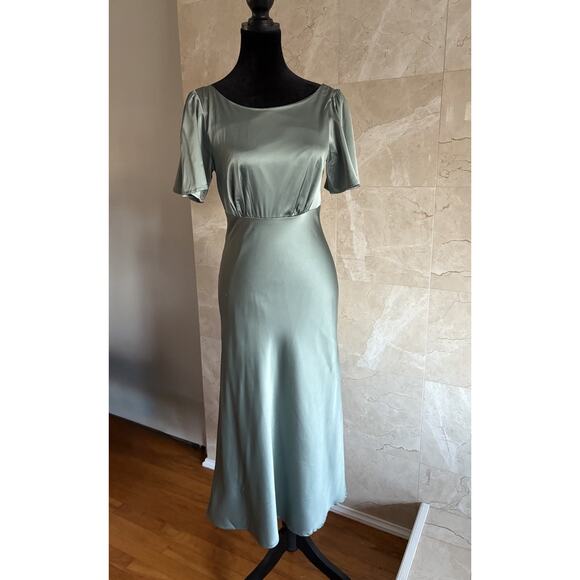 Baltic Born Sage Green Satin Midi Dress Small Wedding Guest Bridesmaid Softgirl - Picture 4 of 11